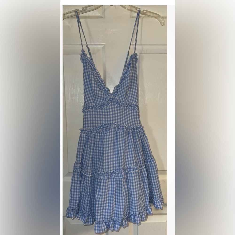 Blue Gingham Ruffle Tiered Mini Dress - Women